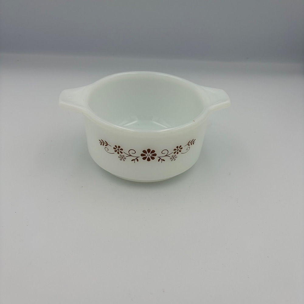 Pyrorey Brown Floral Milk Glass Small Round Casserole Dish